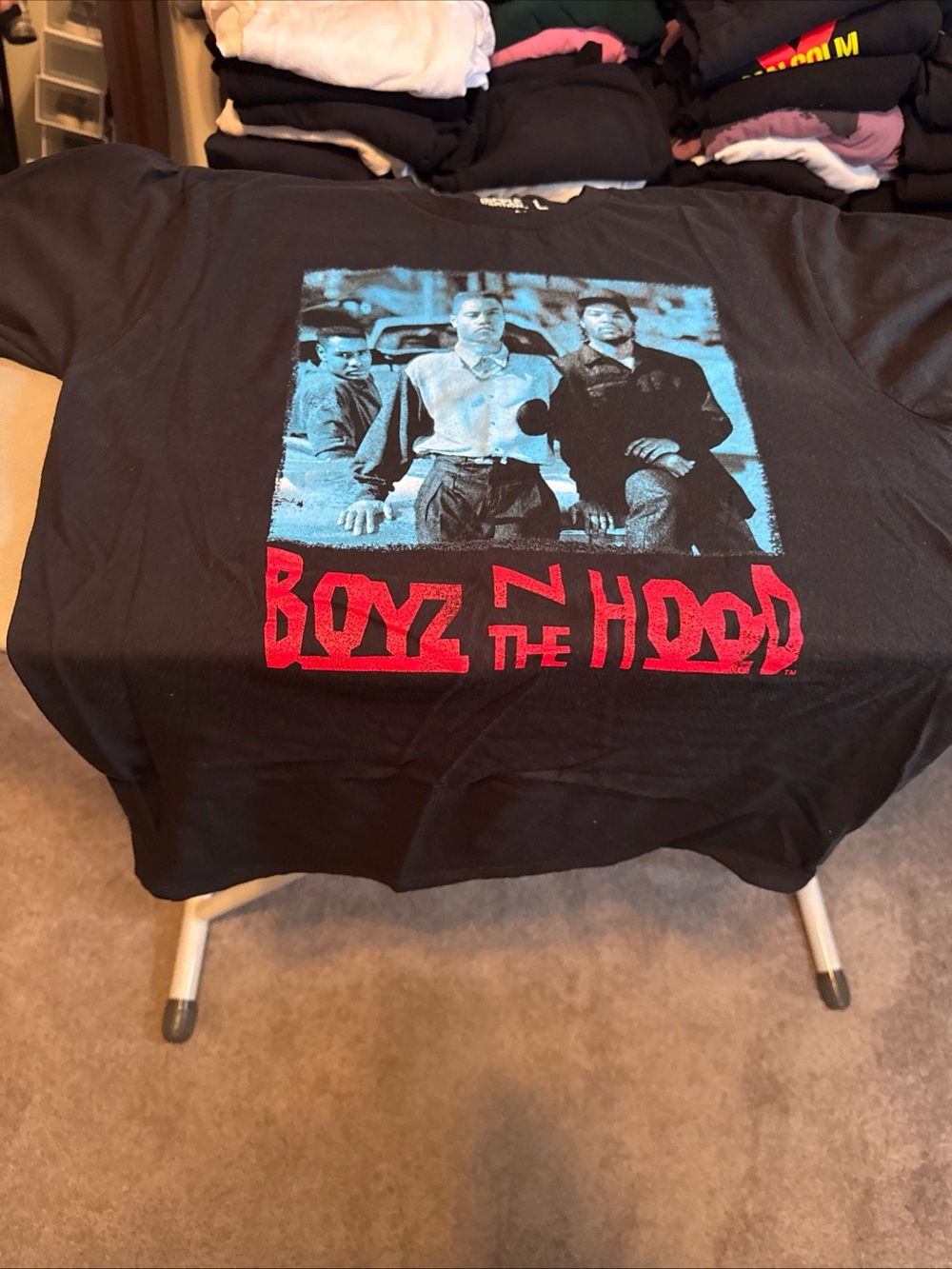 Ripple Junction Black Boyz N The Hood Graphic Tee with Blue Photo and Red Text